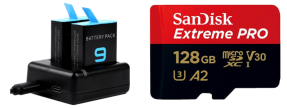 Dobbelt Batteri Oplader & 128GB MicroSD Hukommelseskort til GoPro Hero 9 / 10 / 11 Black