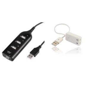 Pakke m. USB Hub m/ 4 Port & USB til 3.5 mm Headset & Mikrofon Adapter