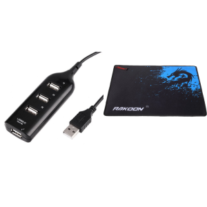 Pakke m. USB Hub m/ 4 Port & Hydra RAK Gaming Musemåtte-25 x 30 cm