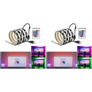 2x LED Strips / Lysbånd til Værelse, PC & TV m. Fjernbetjening 5 meter