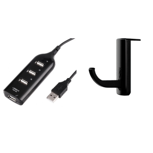 Pakke m. USB Hub m/ 4 Port & Headsetkrog til fx Computerskærm-Sort
