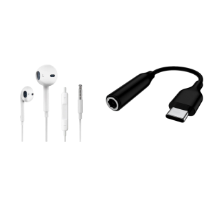 Pakke m. Headset med Mikrofon til Mobil, Tablet & Computer & USB-C til AUX Adapter Kabel