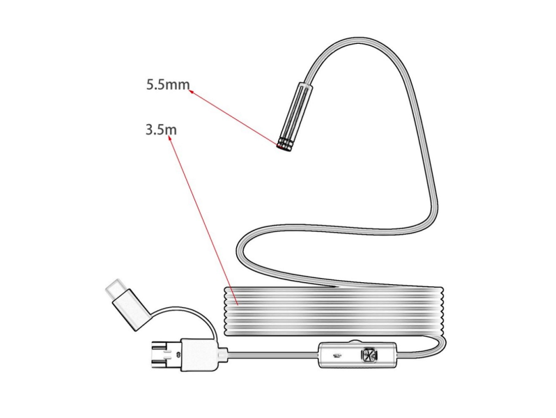 → 3-i-1 Inspektionskamera m. Micro USB, Type-C & USB